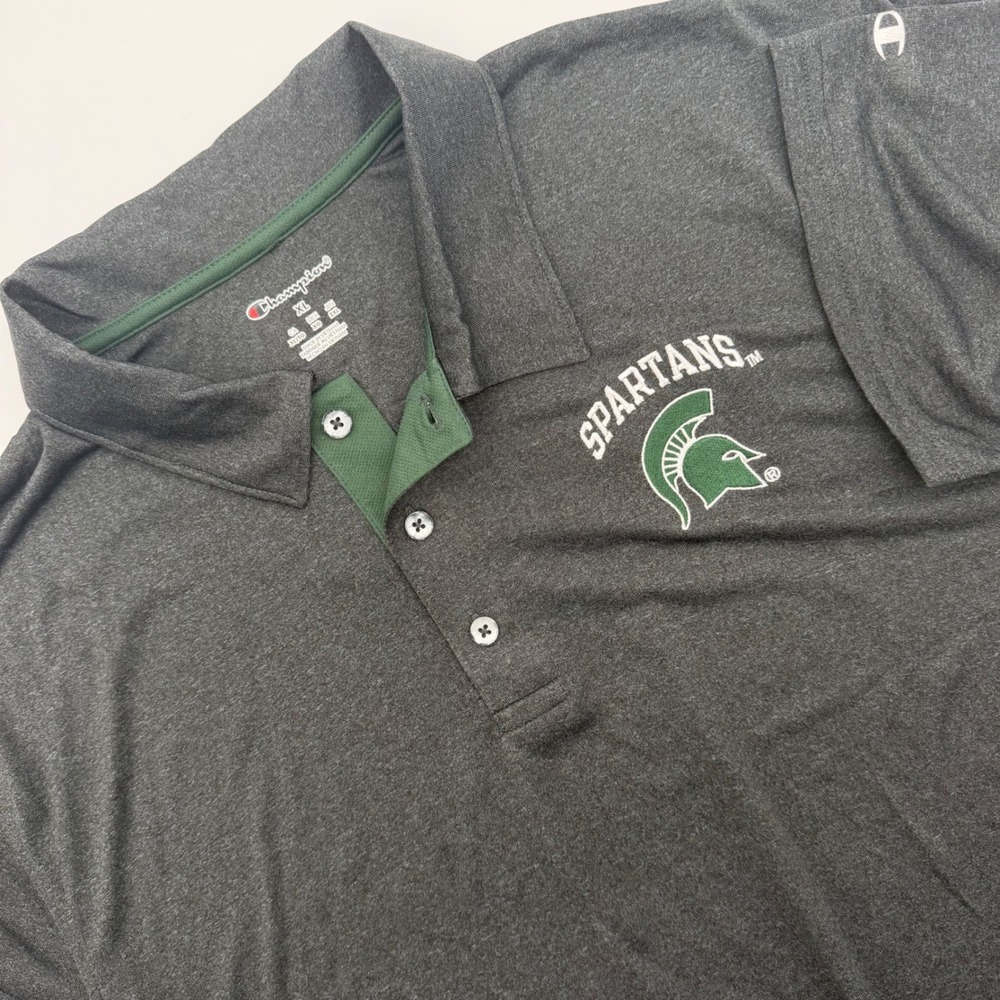Champion Michigan State Spartans Polo Shirt Mens‎ XL Gray Green NCAA Performance